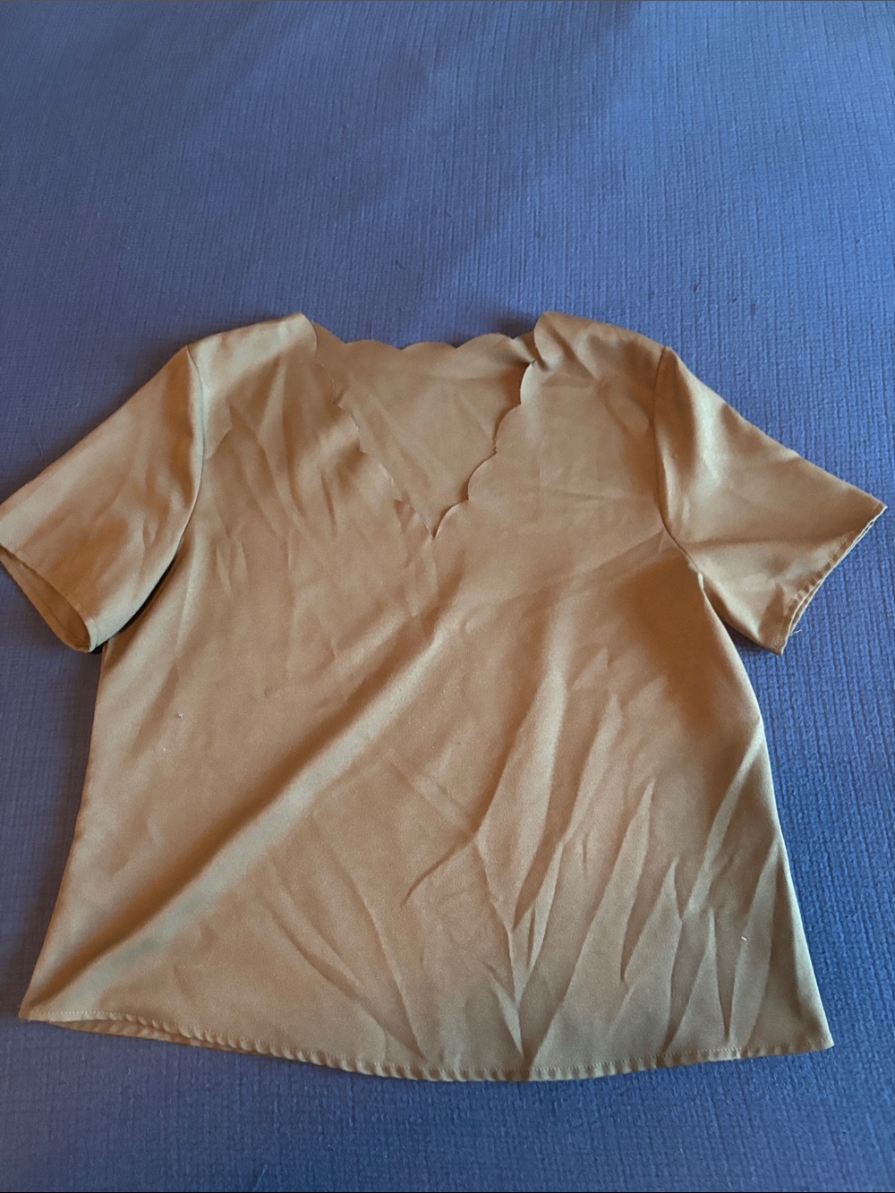 Scallop V-Neck Short Sleeve Top - green